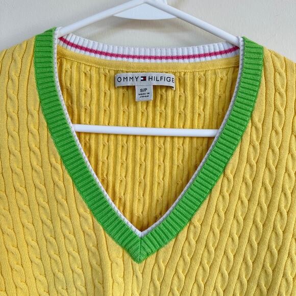 Tommy Hilfiger Vintage Cable Knit Sweater Pullover V-Neck Preppy y2K Varsity S - Picture 2 of 11